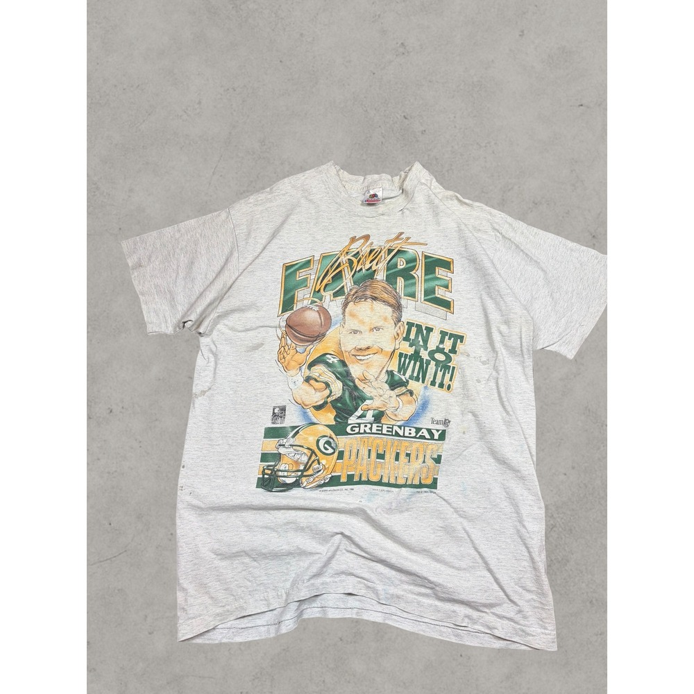 Vintage 1995 Brett Favre Green Bay Packers T-Shirt XL Fruit of the Loom NFL Gray